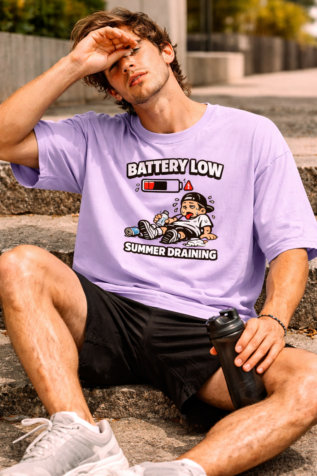 Battery Low Summer Draining Oversized T-Shirt