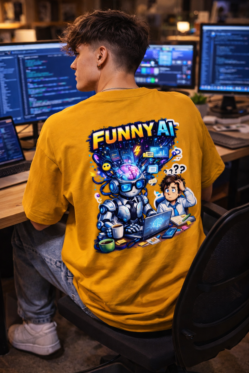 Funny AI Back Print Oversized T-Shirt