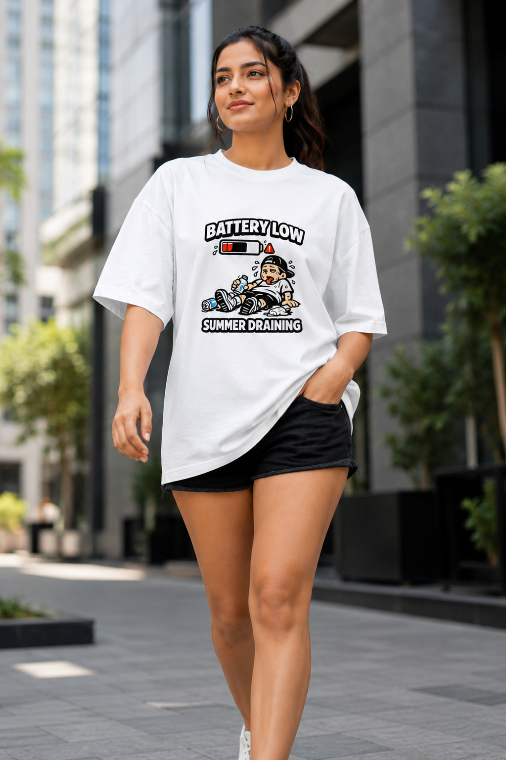 Battery Low Summer Draining Oversized T-Shirt