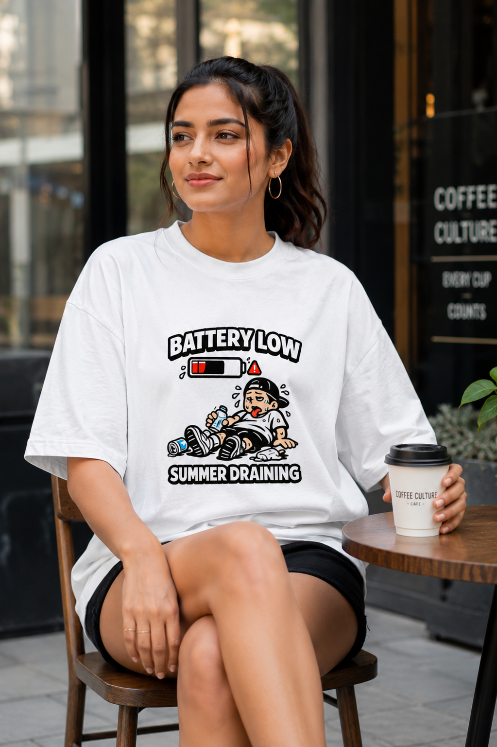 Battery Low Summer Draining Oversized T-Shirt