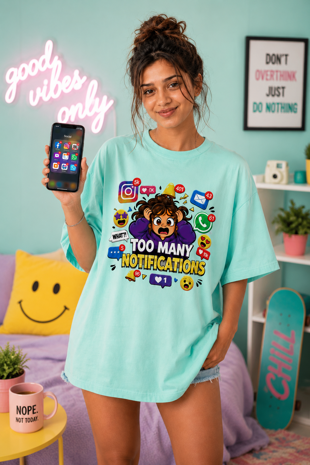 Too Many Notifications Oversized T-Shirt