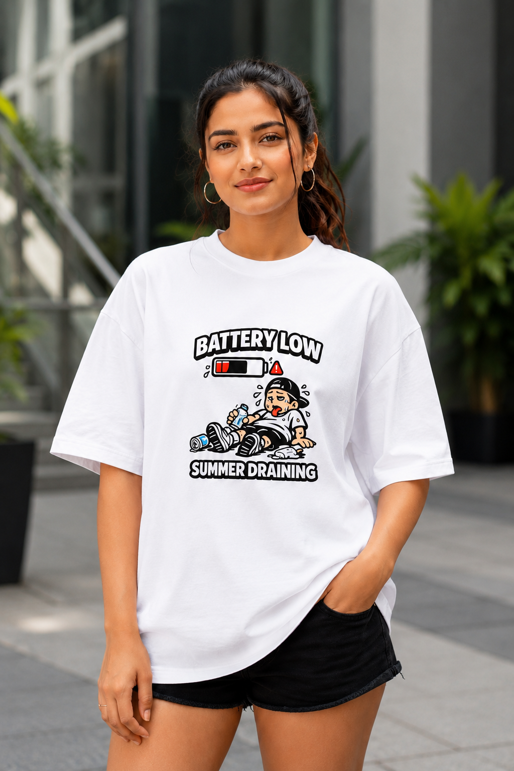 Battery Low Summer Draining Oversized T-Shirt