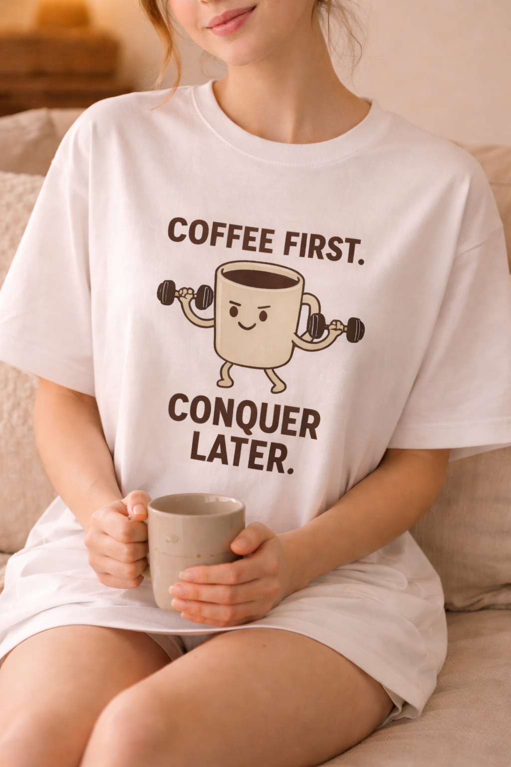 Coffee First Conquer Later Oversized T-Shirt