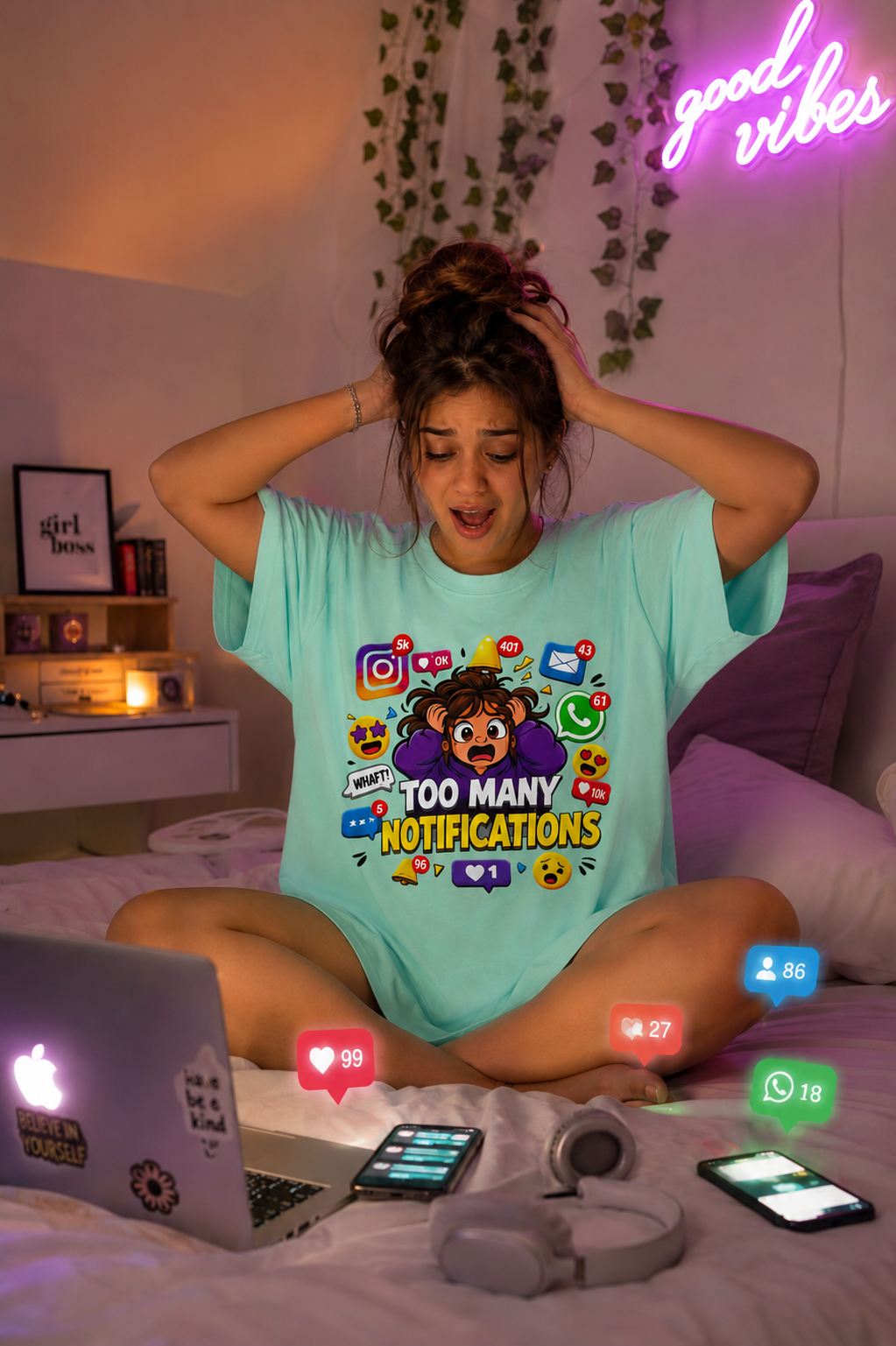 Too Many Notifications Oversized T-Shirt